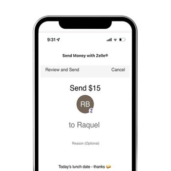 A screenshot of sending a payment through Zelle on the Patelco App.